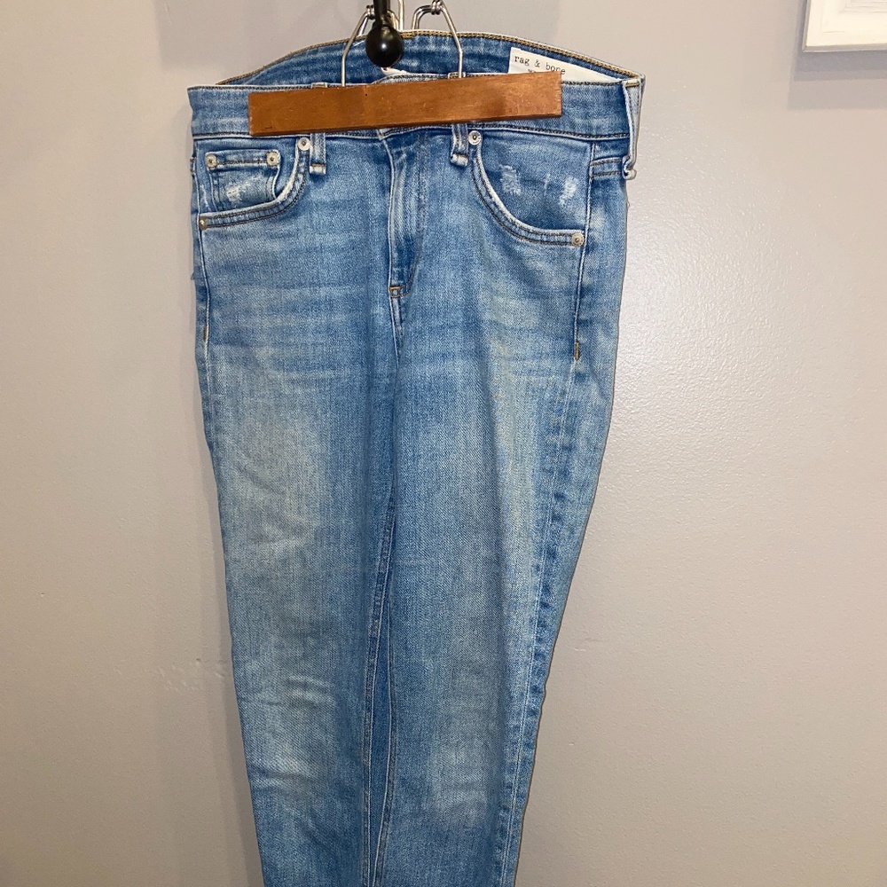 Rag & Bone classic blue Cate Skinny Ankle Mid Rise lightly Distressed Blue Jeans